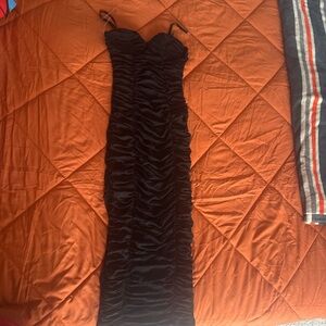 Fashion Nova Black Ruched Strapless Maxi Dress